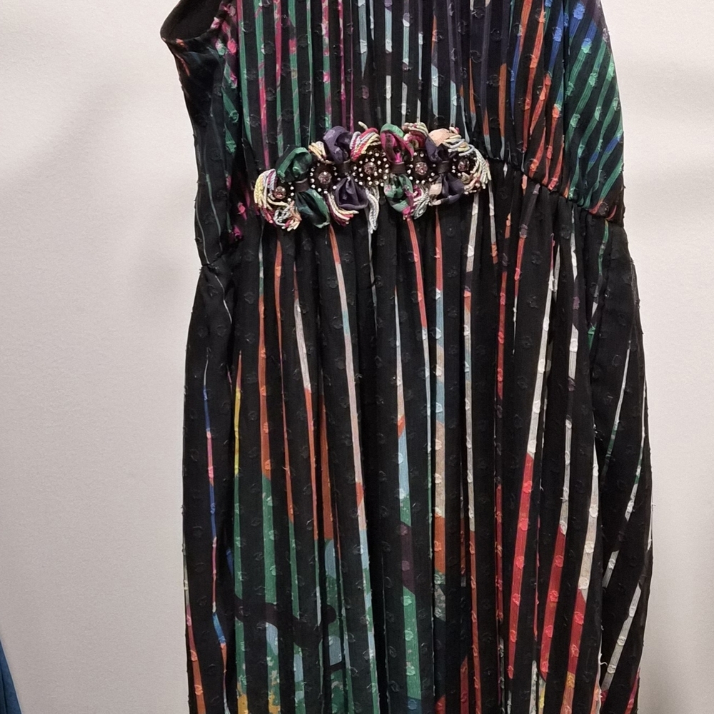 Anthropologie Colorful Striped Dress with Floral Detail